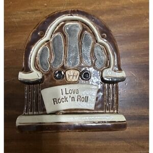 Vintage Ceramic Jukebox Wall Hanging-"I Love Rock'n Roll"- Studio Pottery Plaque